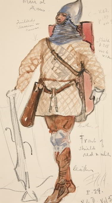 武器之人，亨利·欧文计划制作的《理查二世国王》的服装素描
