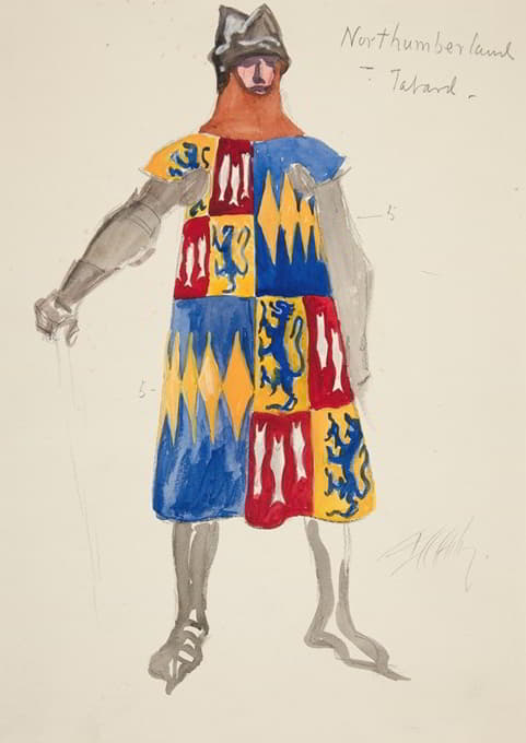 诺森伯兰-塔巴尔，亨利·欧文计划制作的《国王理查二世》的服装素描