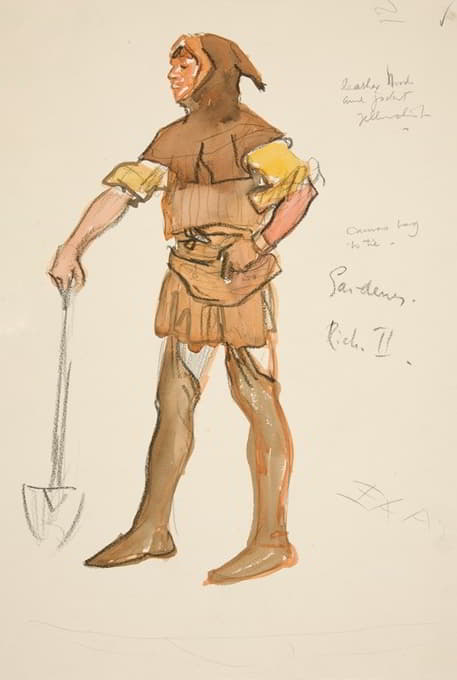 园丁，亨利·欧文1898年计划制作的《理查德二世》的服装素描