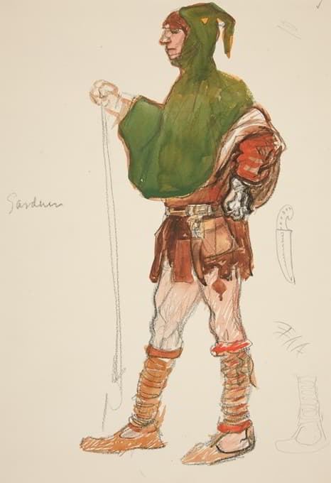 园丁，亨利·欧文计划制作的理查德二世的服装素描