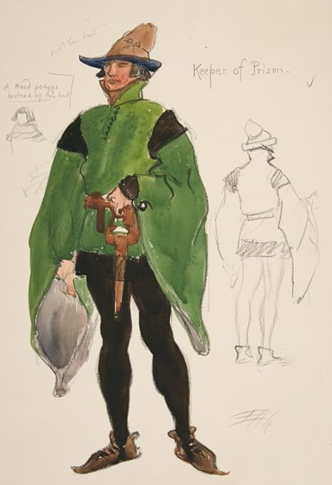 《监狱看守人》，亨利·欧文1898年计划制作的《理查德二世》的服装素描