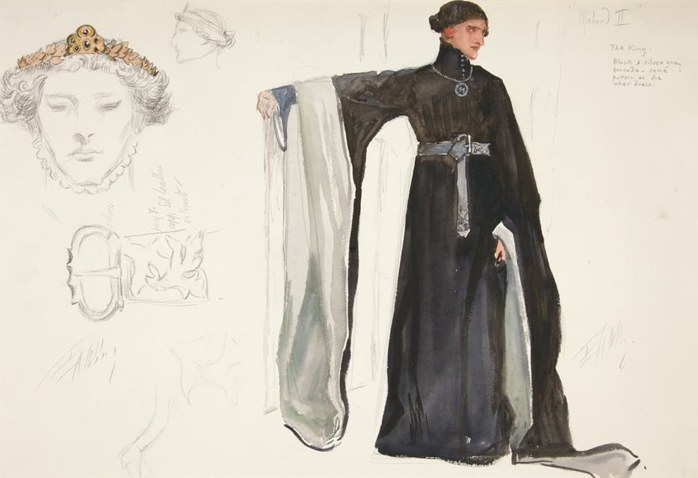理查德二世（黑色），亨利·欧文1898年计划制作的理查德二世的服装素描