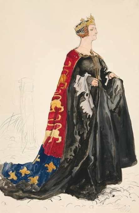 女王（黑色），亨利·欧文1898年计划制作的《理查二世》的服装素描