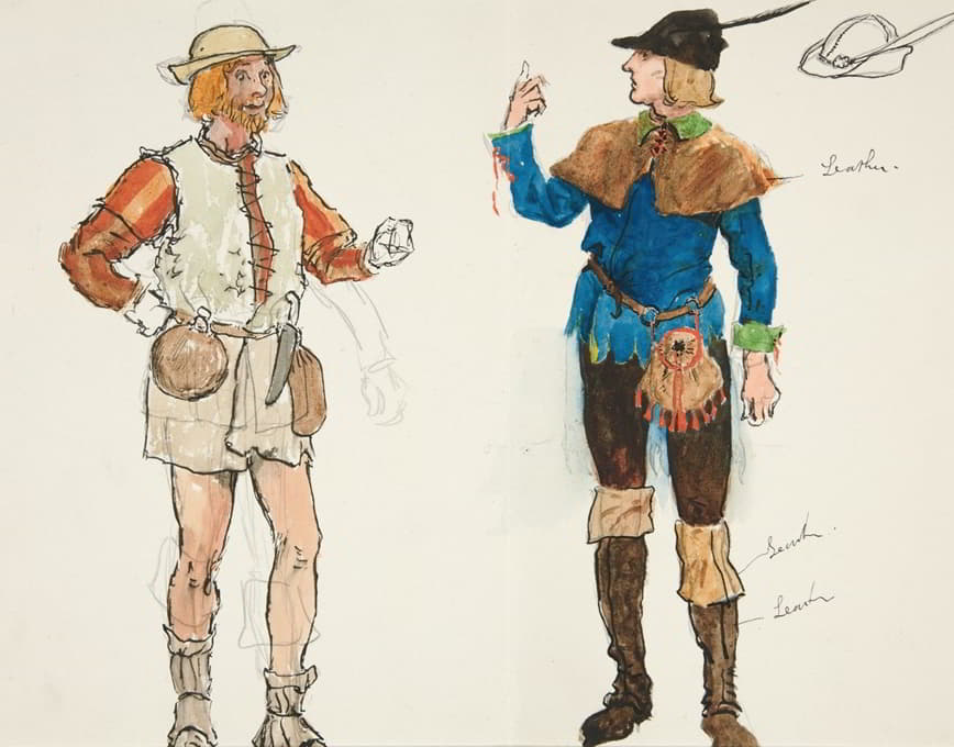 两个男人，亨利·欧文计划制作的理查二世的服装素描