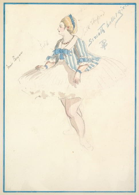 Percy Anderson - Costume Design for ‘Seventh Ballet Girl’ (Short White and Blue Striped Dress)