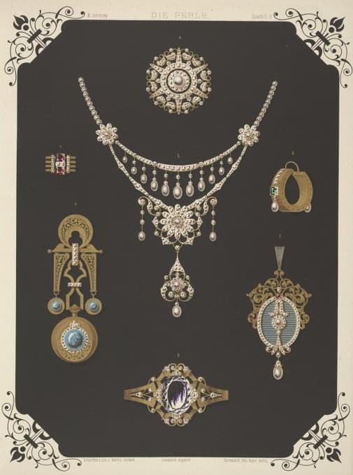 Ii Jahrgang（Liefr。一） 二,。[七种珠宝设计，包括珍珠项链和中心花形钻石。]
