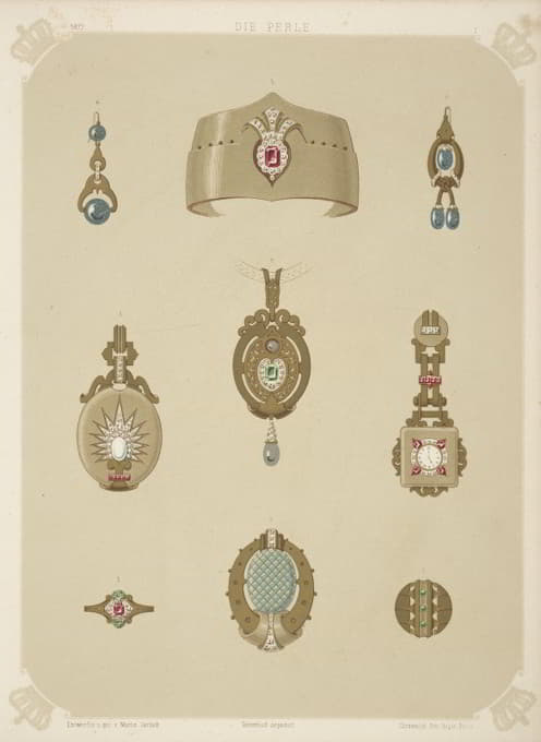 九种珠宝设计，包括镶有红石和钻石的尖金手镯。