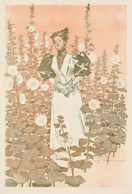一个女人站在一片花丛中