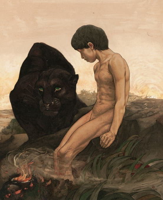 Maurice And Edward Detmold - Mowgli And Bagheera