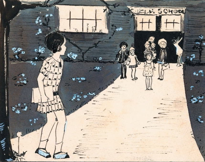 A. Tinbergen - Meisje loopt langs school