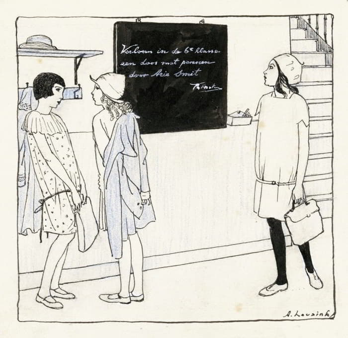Anny Leusink - Elsje kijkend naar een schoolbord