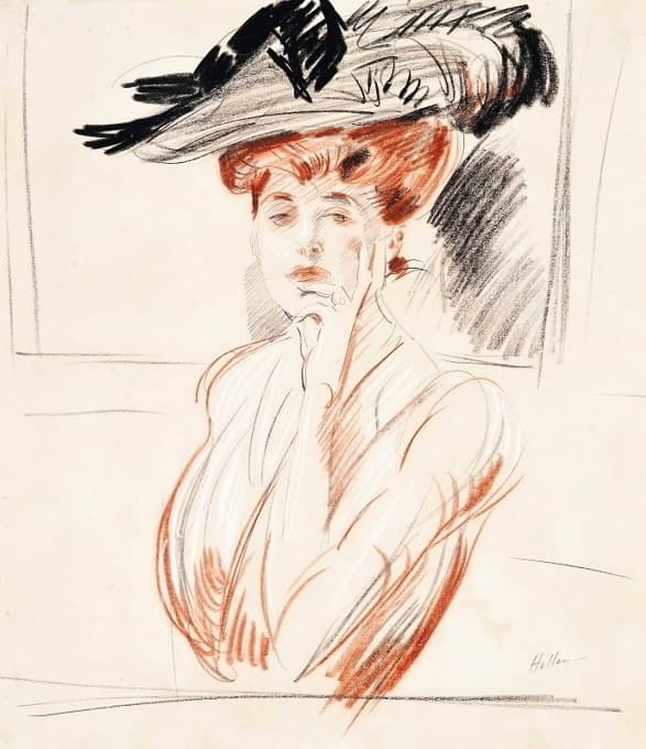 Paul César Helleu - La dame au chapeau aux plumes