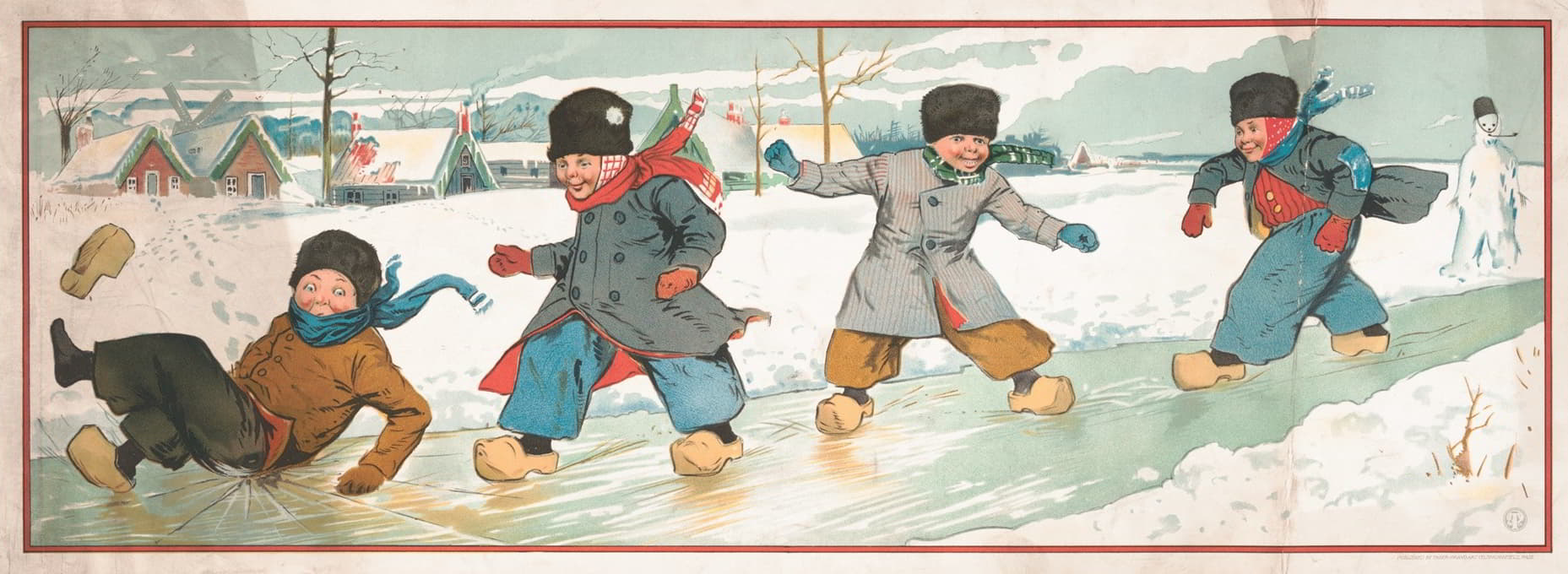 Taber Prang Art Co. - Children playing on the ice during winter