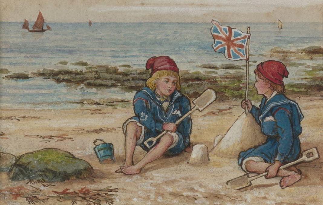 John George Sowerby - Two children on a beach
