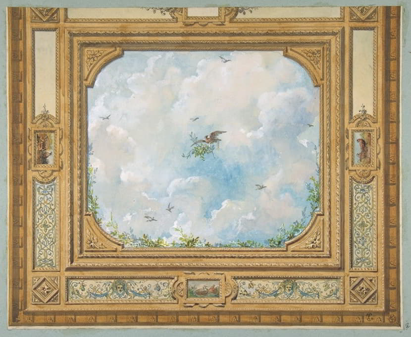 用云和鸟装饰天花板的设计