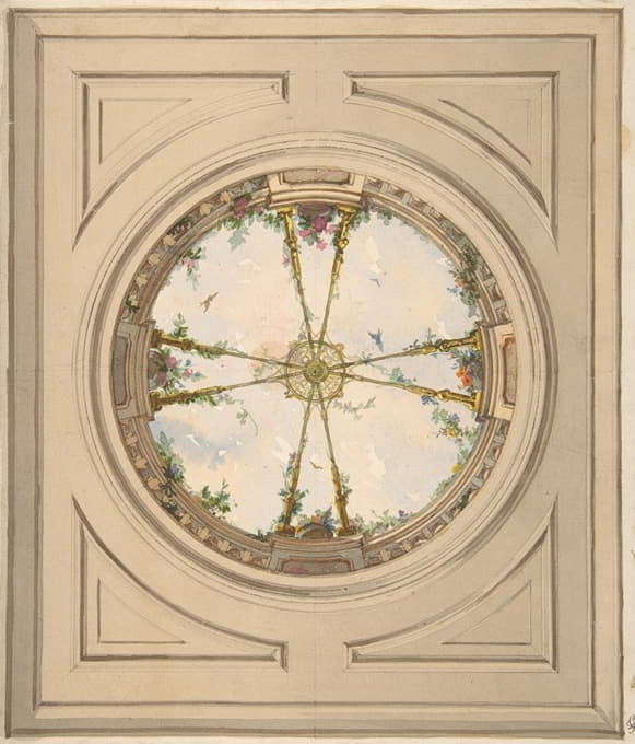 Jules-Edmond-Charles Lachaise - Design for a ceiling painted with clouds and trellis work