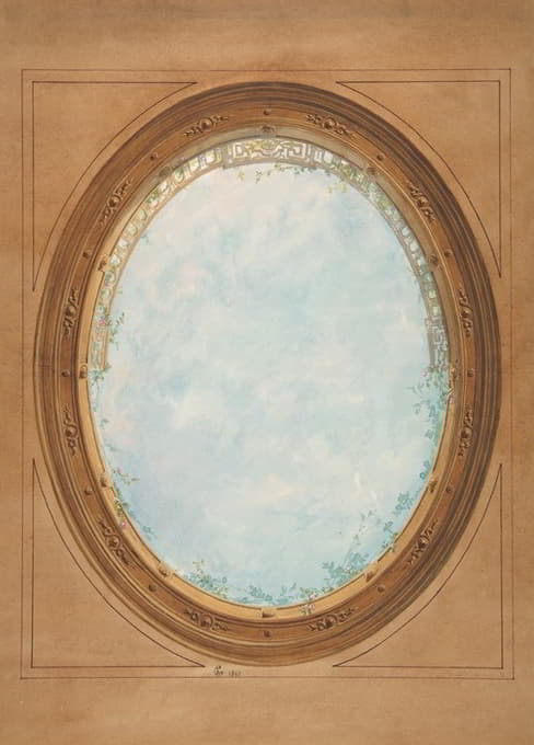 Jules-Edmond-Charles Lachaise - Design for a ceiling with trompe l’oeil balustrade and sky