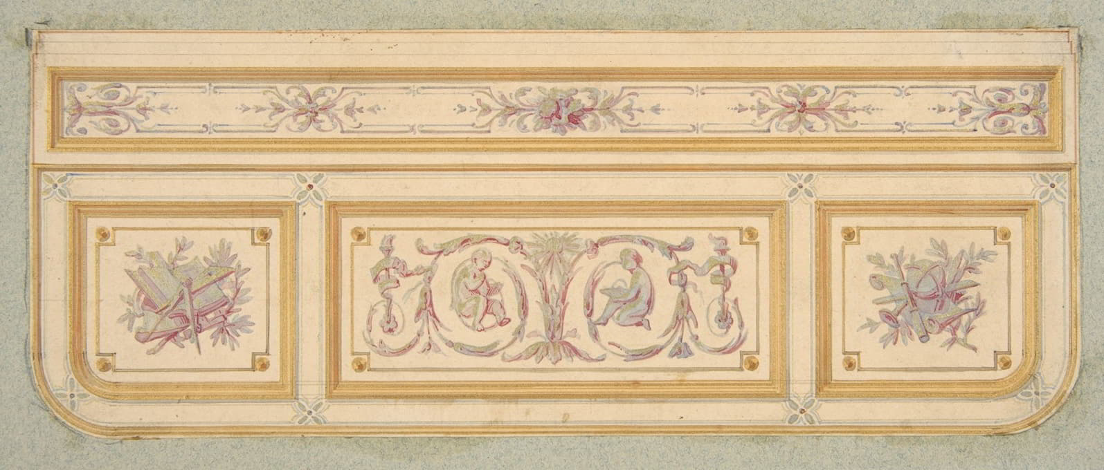 Jules-Edmond-Charles Lachaise - Design for a ceiling with two putti and symbols for the arts