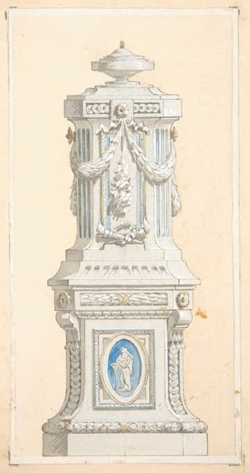Jules-Edmond-Charles Lachaise - Design for an ornamented stone pedastal surmounted by an urn