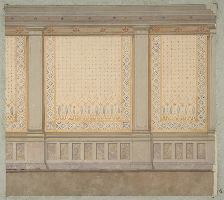 Jules-Edmond-Charles Lachaise - Design for decoration of a wall with painted panels separated by pilasters