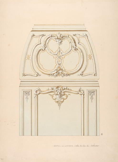 Jules-Edmond-Charles Lachaise - Design for Rococco-style wall and cove ornament in the salon of the Hotel de Luynes, owned by the Duc de Sabran