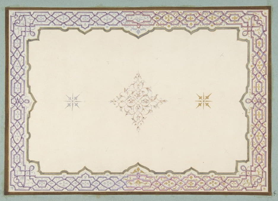 天花板的装饰设计，带有镶边和中央饰条