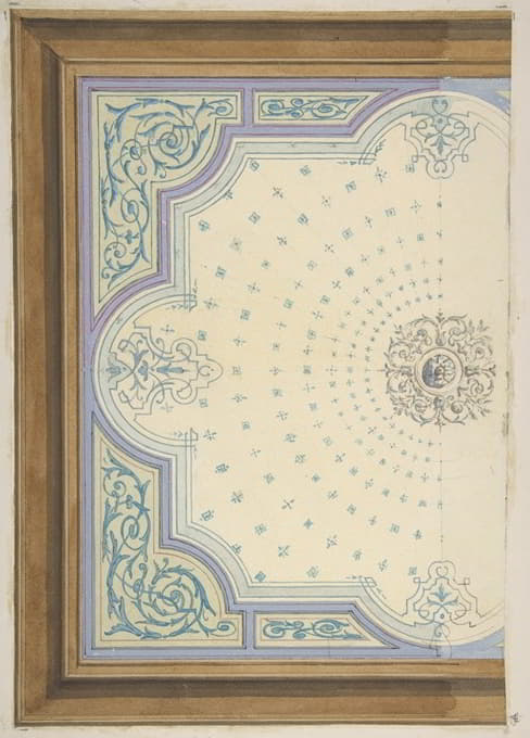 Jules-Edmond-Charles Lachaise - Design for the decoration of a ceiling with strapwork and rinceaux