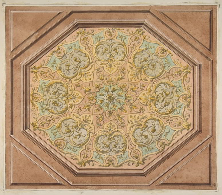 六角天花板的rinceaux装饰设计