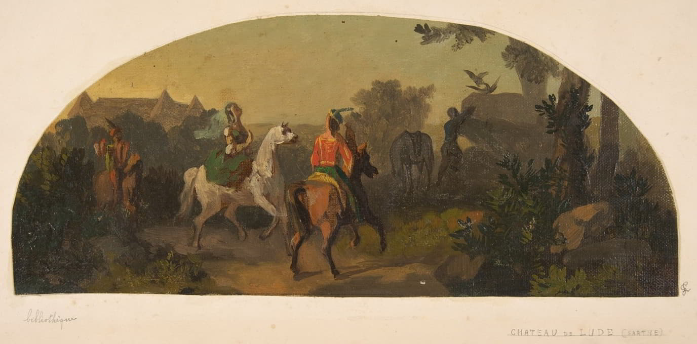 卢德城堡（萨特）图书馆中的一幅壁画，描绘了骑手在一个露内特的风景中