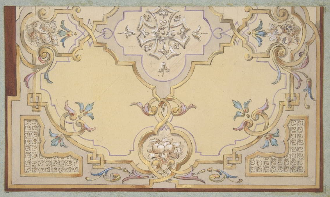 Jules-Edmond-Charles Lachaise - Partial design for the decoration of a ceiling with scrolls and swags of fruit