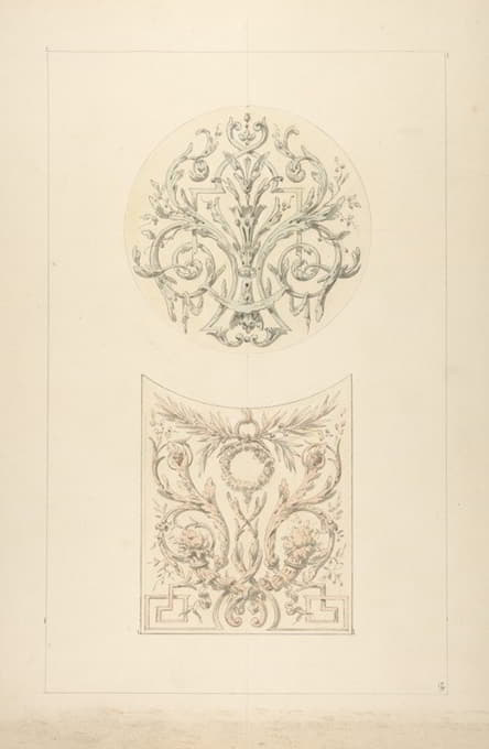 Jules-Edmond-Charles Lachaise - Two designs for decorative motifs featuring cornucopia and rinceaux