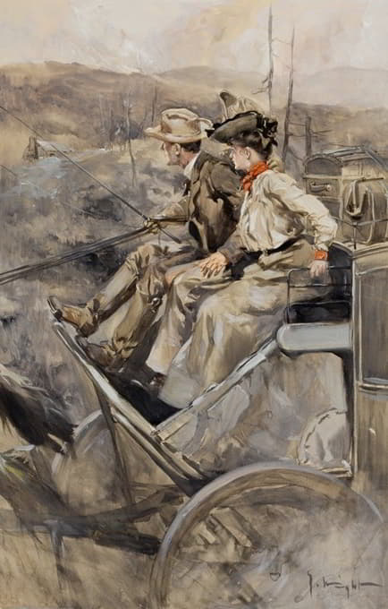 George Hand Wright - Couple on Stagecoach