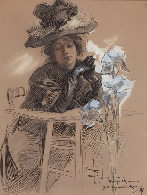 J.C. Leyendecker - Seated Lady with Elegant Hat