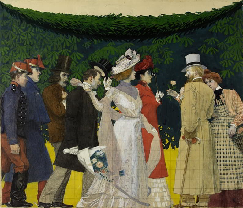 Henri Bellery-Desfontaines - Fragment de la maquette pour la décoration du théâtre des auteurs gais, exposition universelle de 1900