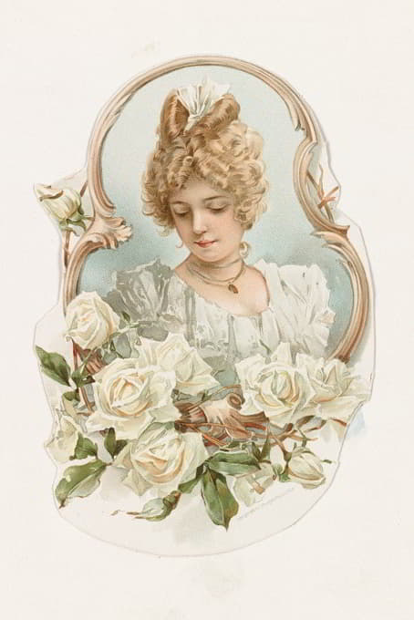 镶着白玫瑰的女人的头
