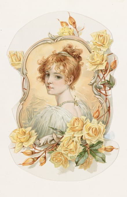 镶有黄玫瑰的妇女肖像