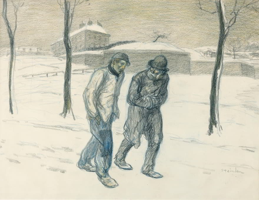 两个流浪汉在雪中行走