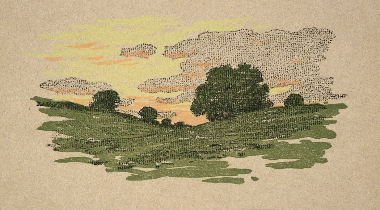 伊普斯维奇印花；柳树和夕阳云