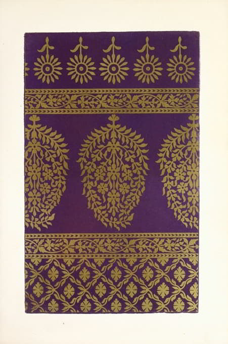 紫色细棉布印度围巾，金色印花图案