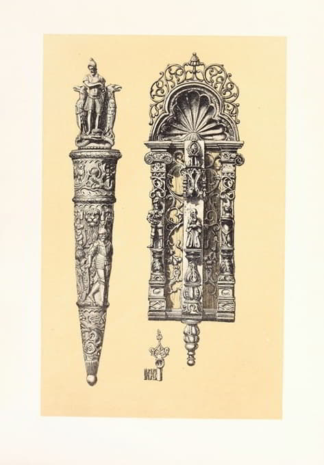 John Charles Robinson - Knocker, in Wrought Iron and Dagger in Cast and Chiselled Iron