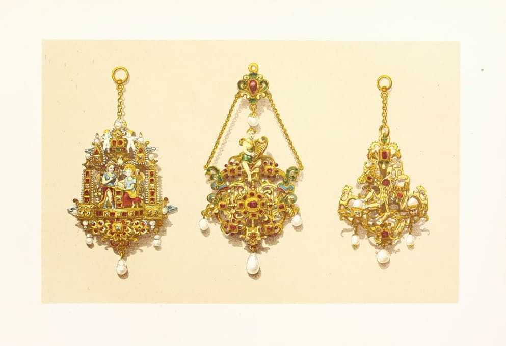 镶有宝石的搪瓷金制垂饰珠宝