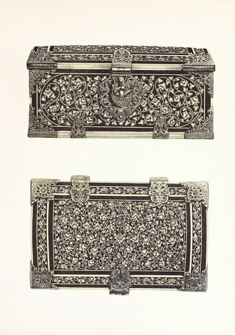 乌木马桶盒，镶嵌象牙，镶银，东方作品