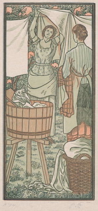 两个女人把洗好的衣服挂起来
