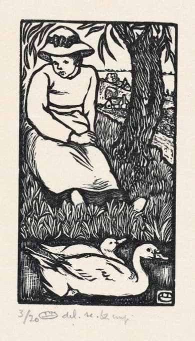 Lucien Pissarro - Meisje en twee eenden