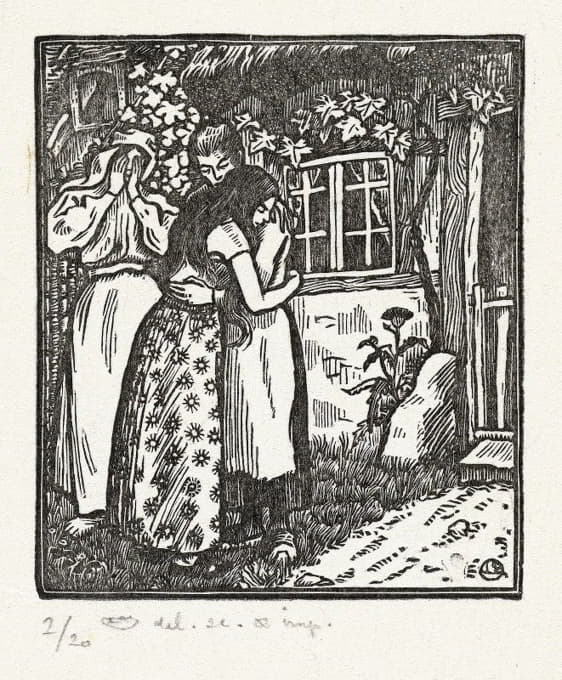 Lucien Pissarro - Ruth en Naomi omhelzen elkaar