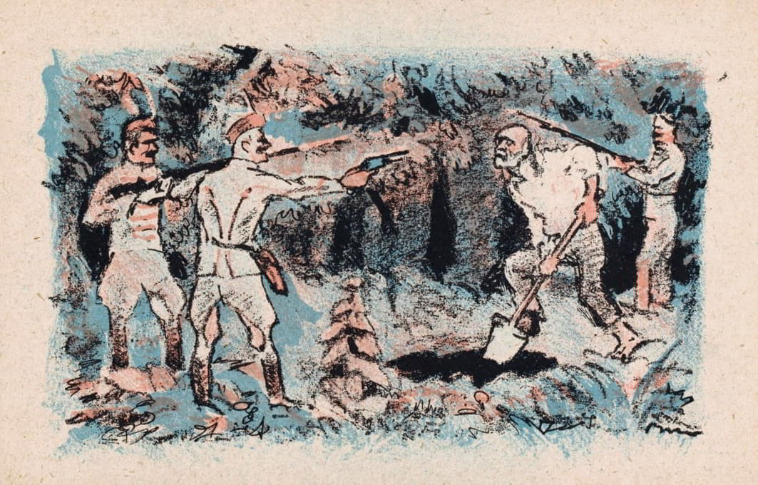 Mihály Biró - Soldaten houden een gravende man onder schot