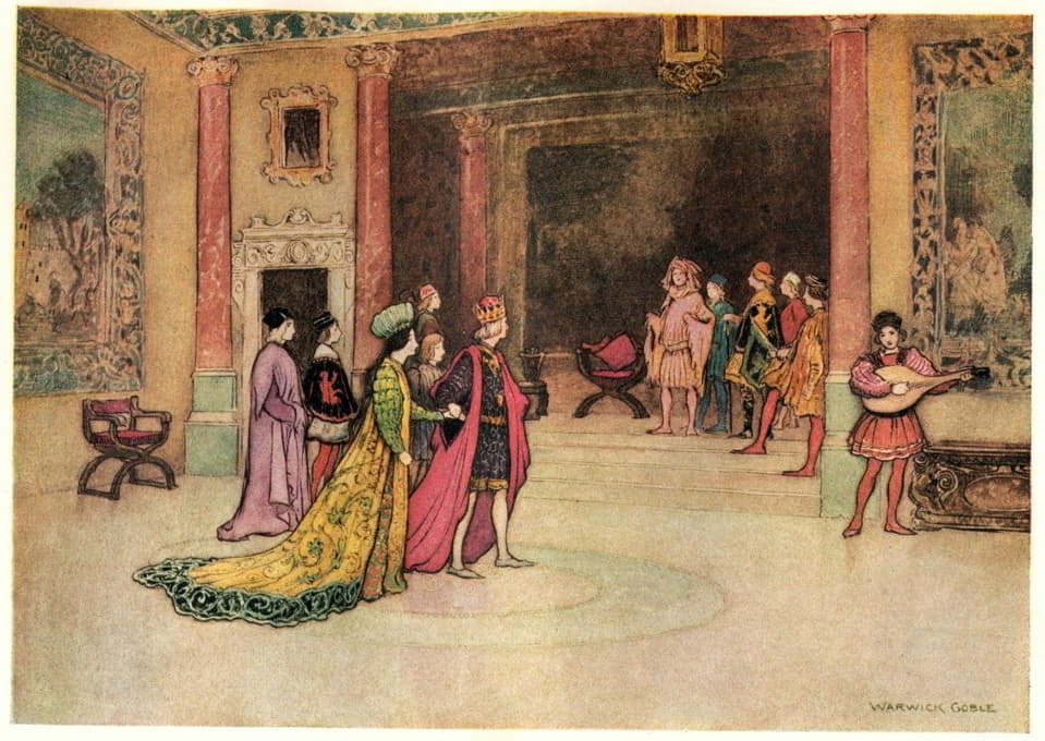 国王和公主在宫廷接待皮波