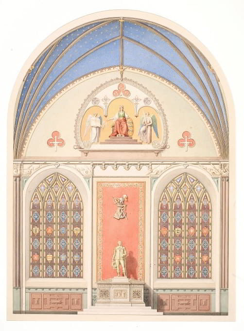 罗斯基尔德多姆科克基督教四世教堂拱顶装饰草图。中间装饰有克里斯蒂安四世雕像