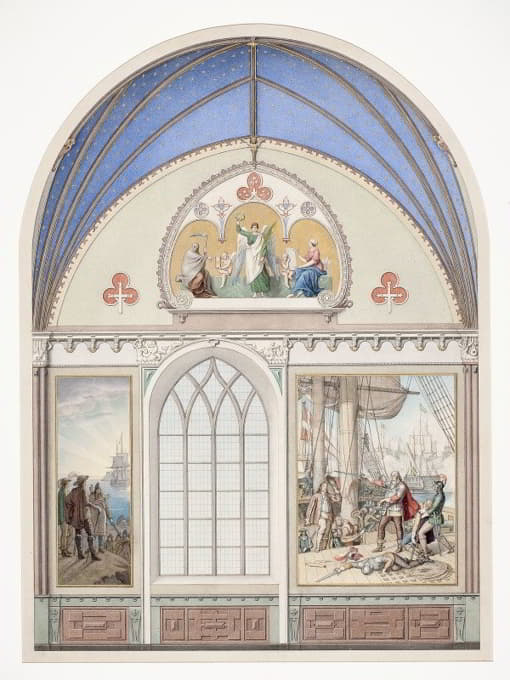 罗斯基尔德多姆科克基督教四世教堂拱顶装饰草图。装饰，例如用C。四、关于三位一体