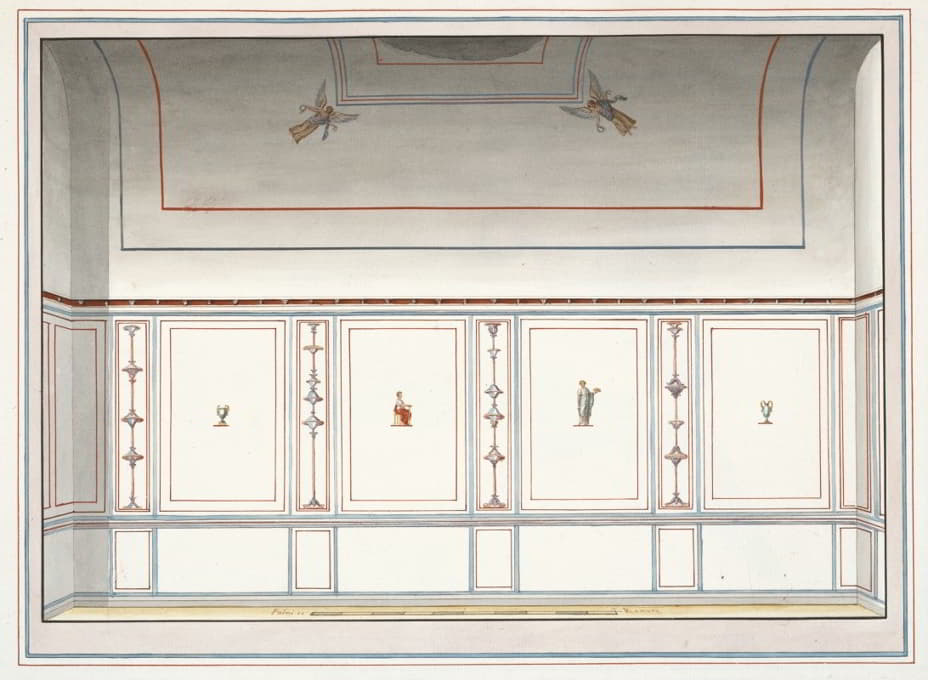 Pierre-Jean Mariette - Interior with painted moldings and designs.